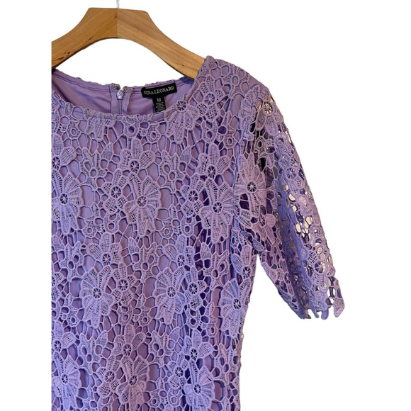 Nina Leonard Purple Floral Crochet Midi Dress Medium - Picture 3 of 11